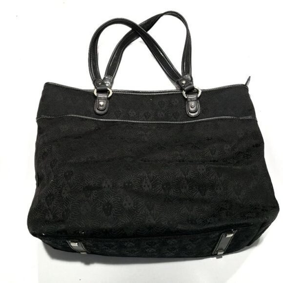 Anne Klein Tote Bag Black Canvas with Lion Print Leather Straps - Picture 5 of 5